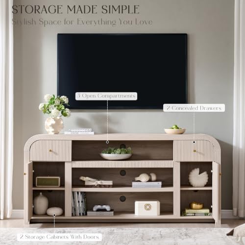 T4TREAM 70" Fluted TV Stand with Storage, 32" Tall Entertainment Center - Image 5