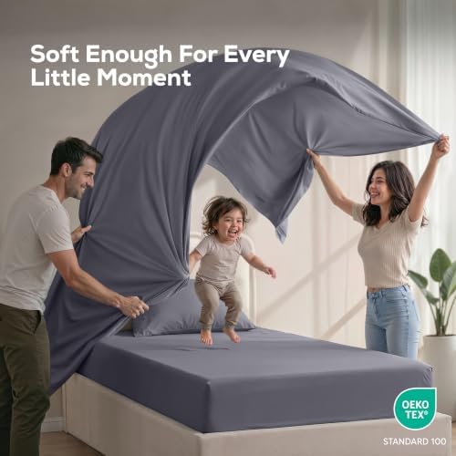 Twin XL Sheets Set, 3 Pieces 16" Deep Pocket Hotel Luxury Bed Sheets, Grey - Image 5