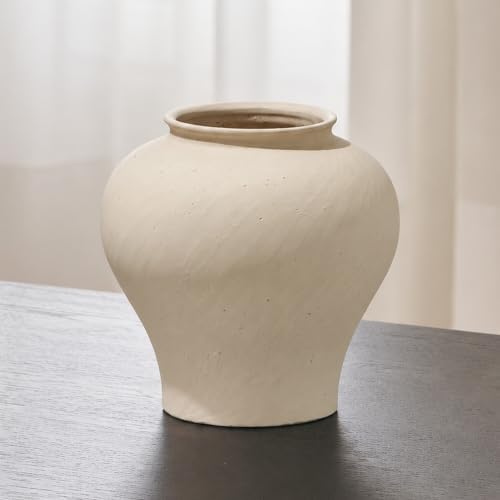 LB2 White Ceramic Rustic Vase, 9.7" Tall Zen Style Terra Cotta Pitcher, Distressed Farmhouse Decor, Pottery Decorative Flower Vase for Home, Table, Living Room by LB2