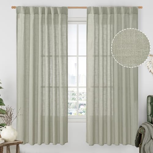 LAMIT Sage Grey 72 inch Linen Curtains for Living Room, 52 x 72 Inch by LAMIT