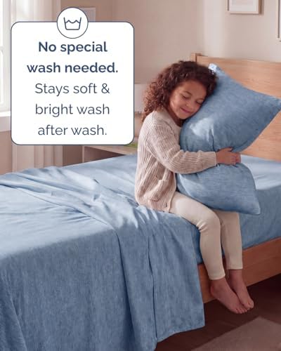 Twin Size 3 Piece Sheet Set - Breathable & Cooling Sheets - Heathered Blue - Image 6
