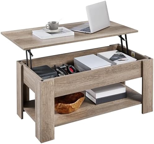 Yaheetech Lift Top Coffee Table with Hidden Storage & Shelf, Gray, 38.6" by Yaheetech