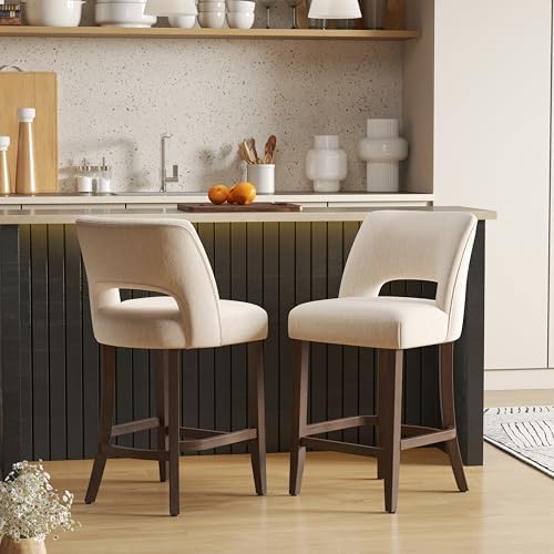 VKNOW Bar Stools Set of 2, 26" Fabric Counter Height Bar Stools, White by VKNOW