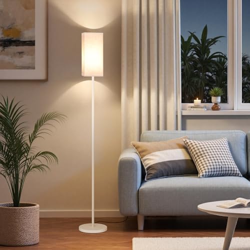Floor Lamp, Pole Lamp with Foot Switch, Modern Standing Lamp Shade, Minimalist Freestanding Lamp (Bulb Not Included), for Living Room, Bedroom Office ETL Listed, White and Beige WE07LD05 by GOEBLESON
