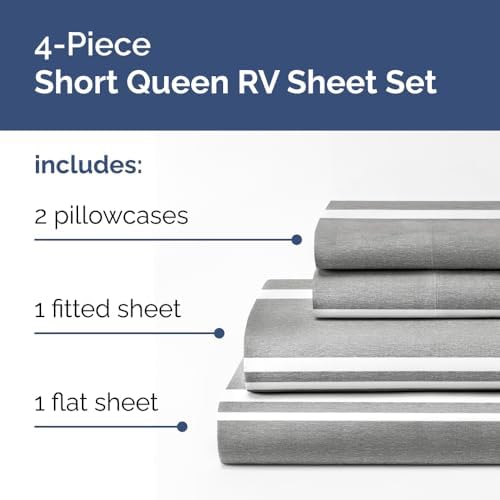 Short Queen Size 4 Piece Bed Sheet Set - RV Short Queen - Grey Stripes - Image 2