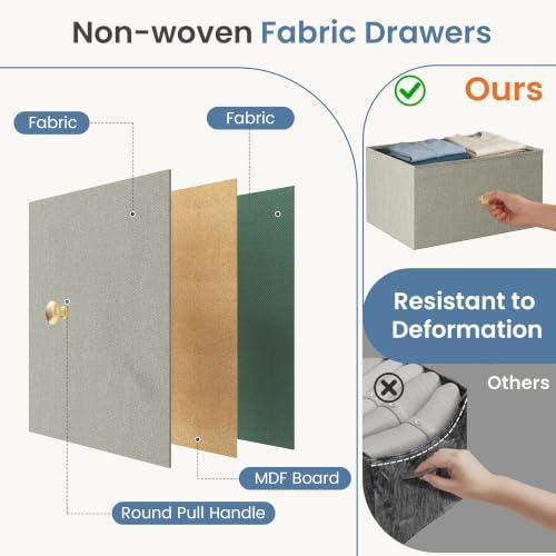 DUMOS Nightstand with 4 Drawers, Bedside Table with Removable Fabric Bins, Sturdy Steel Frame Wood Top Organizer Furniture for Bedroom Closet Living Room, Ink Green - Image 6