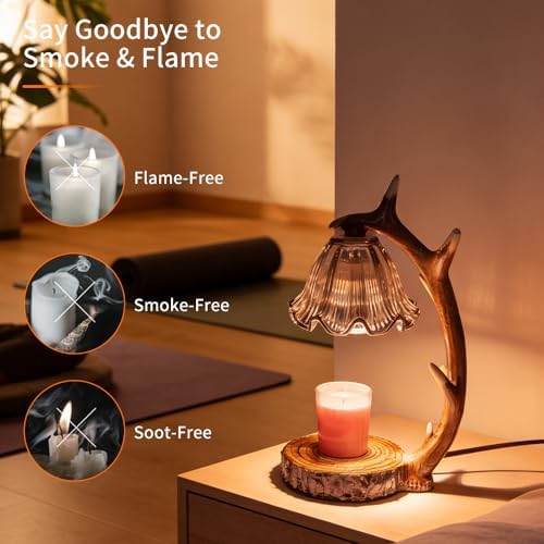 BAUSATZ Candle Warmer Lamp, Candle Light Warmer, Candle Lamp Warmer, Candle Warmer with Timer, Birthday Gifts (Resin Reindeer Antler Design) B - Image 5