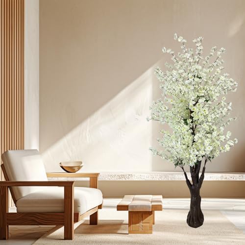 Cherry Blossom Tree 6.5Ft,Faux Peach Blossom Tree White Artificial Cherry Blossom Tree for Wedding Office Home Living Room House Outdoor Indoor Decor White - Image 5