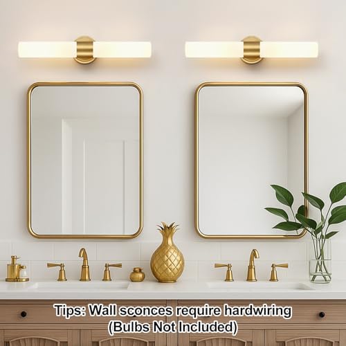 Hardwired Wall Sconces Set of Two, Modern Bathroom Sconces Wall Lighting with Milky White Glass, Brushed Gold Sconces Wall Decor Set of 2 for Bathroom Mirror Bedroom Living Room Hallway - Image 5