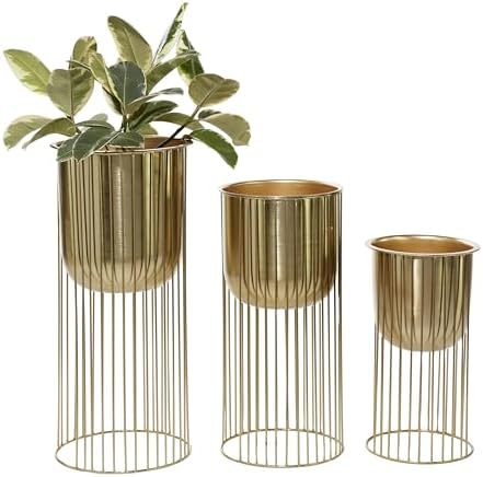 Deco 79 Metal Indoor Outdoor Planter Set of 3, 24", 20", 16"H, Satin Gold - Image 4