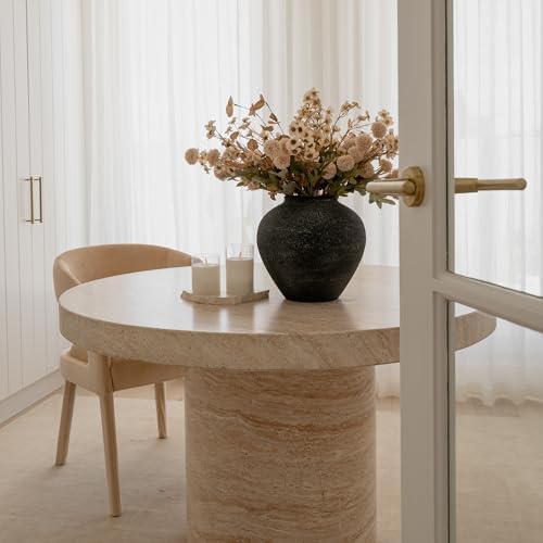 SilkSerenade Large Black Round Vase for Flowers & Table Centerpieces - 11 Inch Rustic Textured Earthy Stone Look, Matte Big Vessel Decorative Arina Modern Farmhouse Wabi Sabi Decor Living Dining Room - Image 4