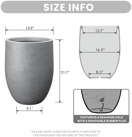 Kante Large Round Bullet Pale Gray Concrete Planter 21.7" Tall, Outdoor - Image 2