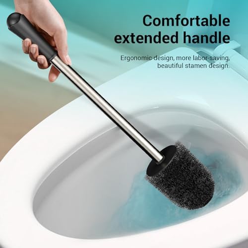 Toilet Brush, Compact Size Toilet Bowl Brush with Stainless Steel Handle, Small Size Plastic Holder Easy to Hide, Space Saving for Storage, Drip-Proof, Easy to Assemble, Deep Cleaning Black - Image 5