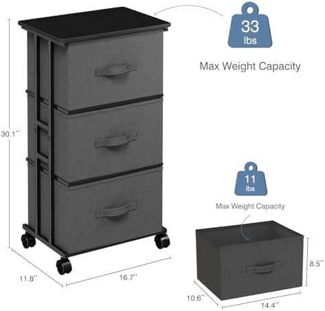 DUMOS Nightstand, Bedside Table with 3 Fabric Drawers - Image 3