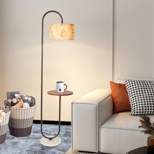 Hsyile Arc Floor Lamp with Hanging Drum Shade for Living Room-Marble Base Modern Tall Stand Up Light with Table, Contemporary Over The Couch Black Lamp Standing Lamps - Image 2