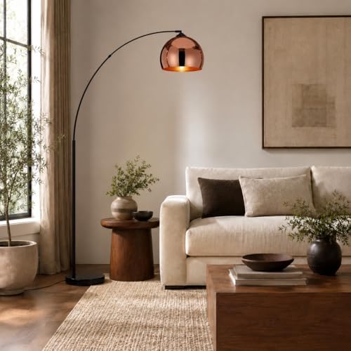 Teamson Home Arquer 66.93" Arc Floor Lamp for Living Rooms, Home Offices, Dining Rooms, Bedrooms with Faux Black Marble Base and Rose Gold Bell Shade - Image 3