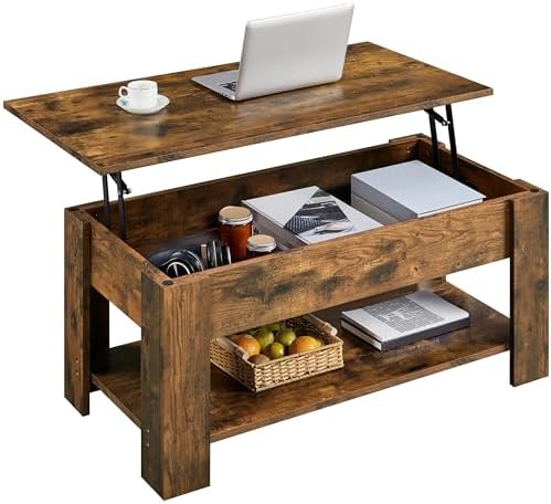 Yaheetech 47.2 in Lift Top Coffee Table with Storage Shelf, Rustic Brown by Yaheetech