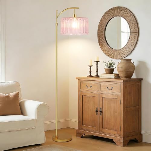 ILLMTW Pink Floor Lamp for Living Room,Bedroom,Gold Dimmable Standing Lamp with Remote,Mid Century Modern Brass Tall Lamp Boho Floor Lamps Arc Stained Glass Flower Floor Light Lamp Girls kids Bohemian - Image 6