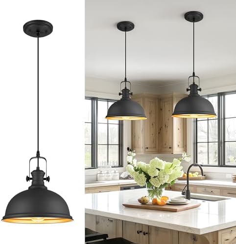 11.5" Matte Black Pendant Light for Kitchen Island, Metal Shade by Audickic