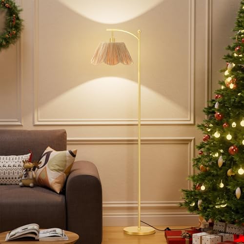 Ambimall 60" Floor Lamps for Living Room with 3 Color Temperatures, Gold Floor Lamp with Rattan Shade, Modern Tall Lamps for Bedroom Office, 9W LED Bulb Included - Image 6