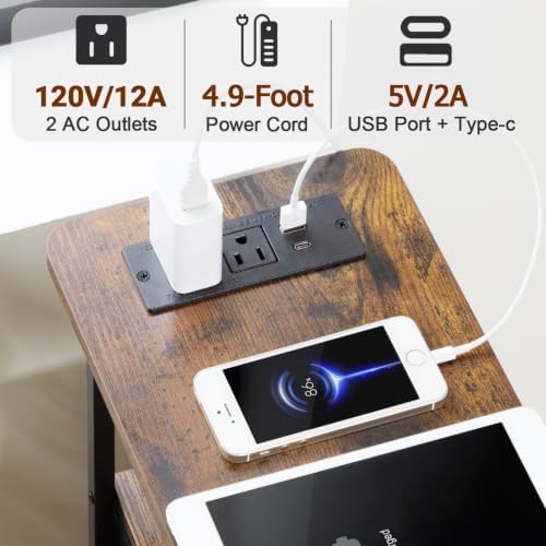LOAKEKEL Narrow End Table with Charging Station, Small Nightstand - Image 6