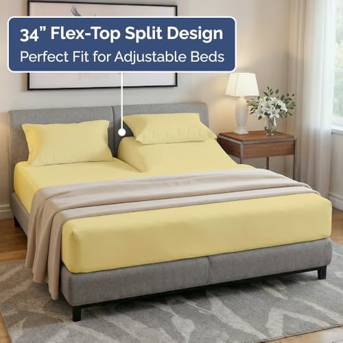 Flex Top Split Head King 4 Piece Sheet Set - Ultra-Soft & Cooling - Yellow - Image 3