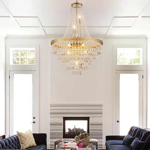 Wellmet French Empire Crystal Chandeliers, Antique Bronze Chandeliers 10 Lights, Rustic Farmhouse Chandelier High Ceiling Light Fixture for Entryway, Foyer, Dining Room, Staircase (Gold, 28 Inches) - Image 6