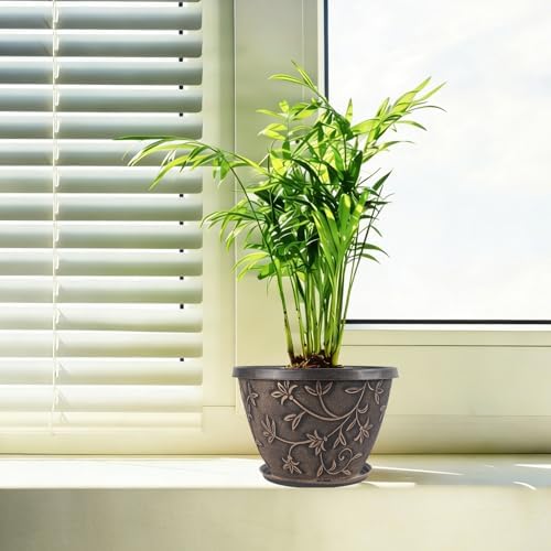 Nooulap 8 Inch Plant Pots with Drainage Hole, 4 Pack, Retro Brown - Image 5