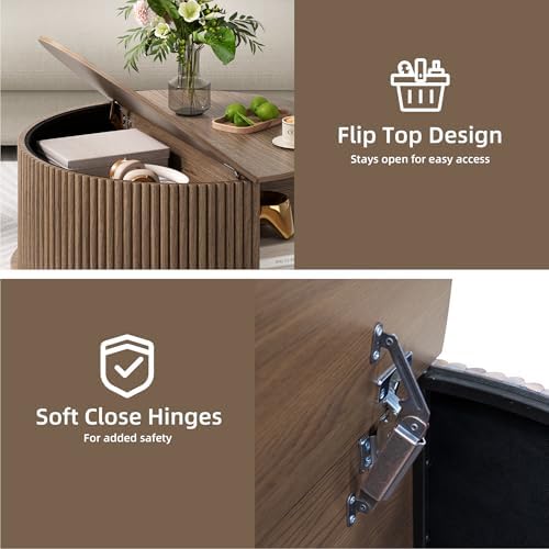 JOINICE 31.5" Round Coffee Table with Storage,Unique Bun Feet,Walnut Finish - Image 4