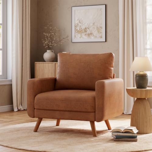 Oversized Accent Chair Set of 2, Mid Century Modern Accent Chairs for Living Room,Living Room Chairs, Bedroom Reading Chair with Widen Arm Rest, Cozy Single Sofa Chair, Camel - Image 3
