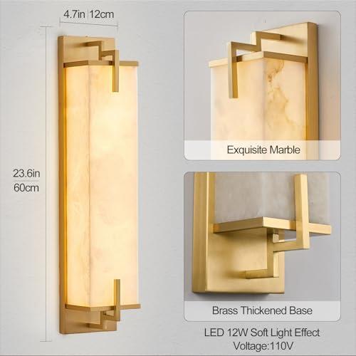 Modern Marble Wall Sconce Natural Alabaster Sconce, 23.6in Gold - Image 6