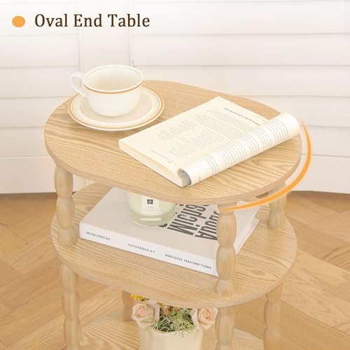MaxSmeo End Table, Small Oval Side Table for Small Spaces, Modern Night Stand Accent Table for Living Room, Bedroom, Natural - Image 6