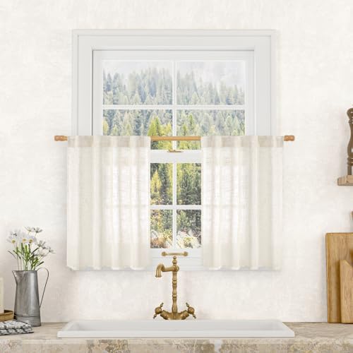LAMIT Cream Linen Curtains 24 Inch Length for Windows, 25 x 24 Inch by LAMIT