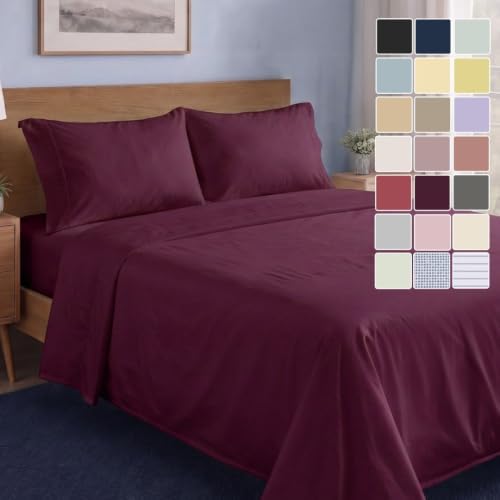 LANE LINEN Queen Size Bed Sheets 100% Organic Cotton 4pc - Windsor Wine by LaneLinen
