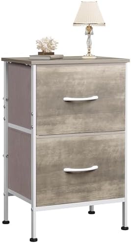 WLIVE Night Stand, Greige Nightstand with 2 Fabric Drawers, Small Dresser for Bedroom, Bedside Table End Table with Storage Drawer, College Dorm, Dormitory, Greige Oak by WLIVE