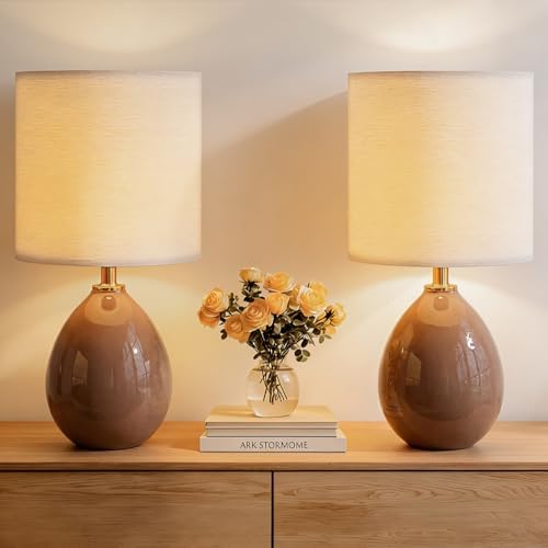 Dawnwake 17.7" Ceramic Table Lamps Set of 2 for Living Room Bedroom, Coffee by Dawnwake