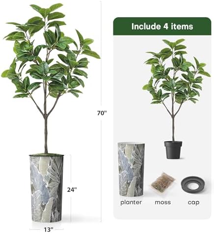 Artificial Tree in Modern Planter, Fake Rubber Silk TRE for Indoor and Outdoor Home Decoration - 70" Overall Tall (Plant Pot Plus Tree) - Image 5