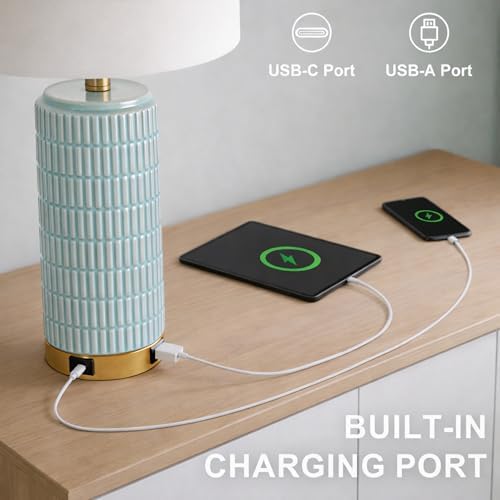 PoKat 25'' Bedside Table Lamps Set of 2 for Living Room, 3-Way Dimmable Touch Lamps for Bedroom, Modern Lamps for Nightstand with USB Ports, Coastal Blue Lamp for Office Sideboard (Bulbs Included) - Image 3