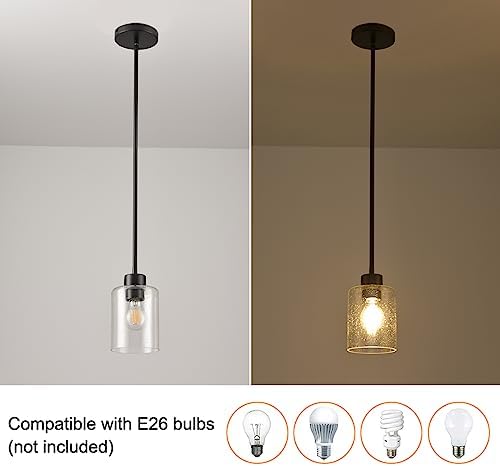 Black Pendant Lights Kitchen Island - Seeded Glass Pendant Light Fixture Multiple Stems Rods (3 Pack with Rod seeded Glass) - Image 6