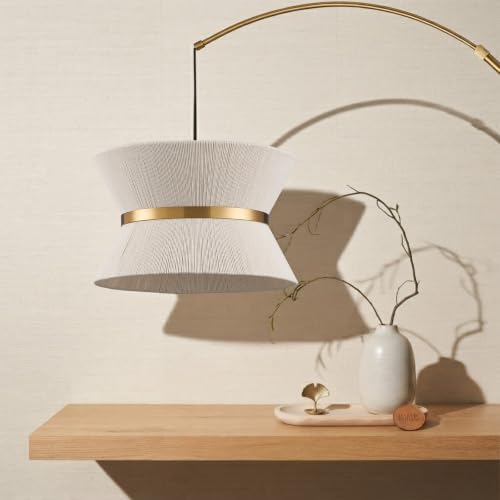 Hamilyeah Arc Floor Lamp for Living Room, 65.5 Inch Gold Arched Floor Lamp with Hand-Woven Cotton Shade and White Marble Base, Modern Over Couch Standing Lamp for Bedroom, Office, Reading Nook - Image 4