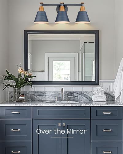 FEMILA Bathroom Vanity Light, 3-Light Modern Bathroom Light Fixture with Hammered Metal Shade Finish, Dark Blue Wall Sconce Lamp Lighting for Bedroom, 4FG59B-3W Blue - Image 5