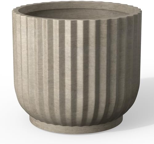 Kante Large Round Pedestal Weathered Concrete Planter 16.7" Dia, Outdoor by Unknown