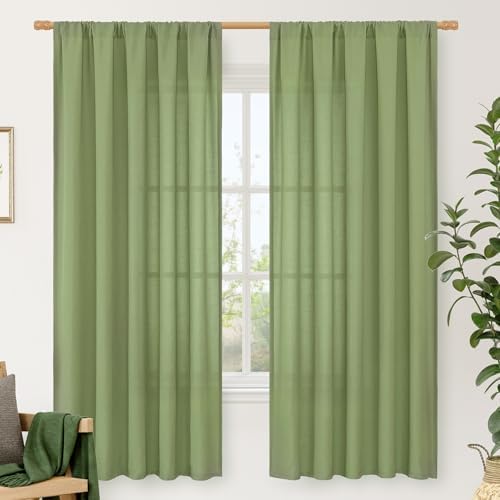 LAMIT 72 inch Length Green Semi Sheer Linen Curtains for Living Room by LAMIT