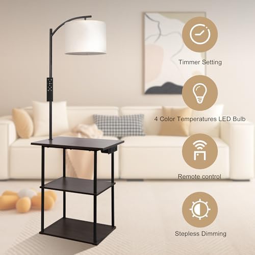 PESRAE Floor Lamp with Table & Remote, End Table with Charging Station - Image 4
