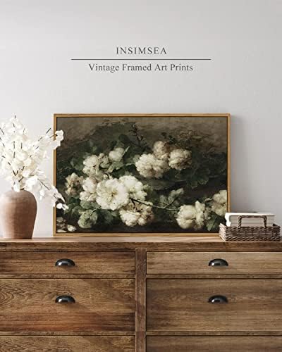 InSimSea Framed Canvas Wall Art Vintage Decor, Room Decor White Roses Still Life Paintings Canvas Print, Mid Century Modern Decor for Living Room, Bathroom Farmhouse Kitchen, 16"x24" - Image 2