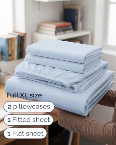 Full XL Sheets - 4 Piece Full XL Sheet Set - Cool & Breathable - Sky Blue - Image 3