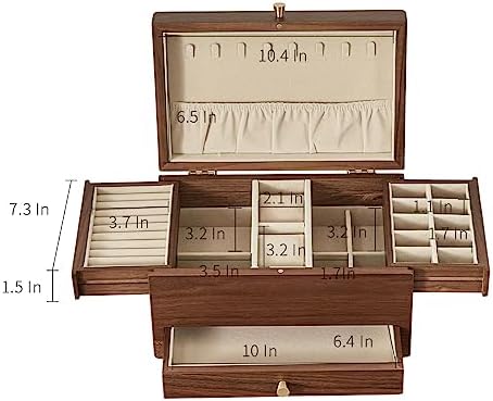 CHOSIN Black Walnut Wooden Jewelry Box for Women, 3 Level Multi-functional Drawer Organizer Box Watch Necklace Ring Earring Storage, Ideal Gift for Her - Image 5