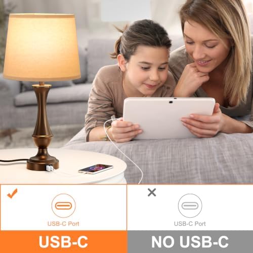 Touch Lamps for Nightstand, 3 Way Dimmable Lamps for Bedroom with USB C+A - Image 6