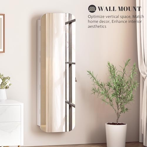 Vlsrka 47.2" Wall/Door Mounted Jewelry Cabinet Organizer Armoire W/Mirror - Image 4