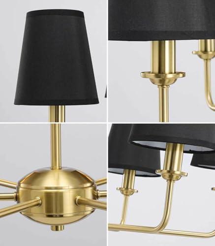 6-Light Brushed Gold Chandelier with Black Fabric Shades, Modern Brushed Brass Chandelier Light Fixture, E12 Base Hanging Pendant Light for Dining Room Living Room Bedroom Kitchen Island Foyer - Image 7